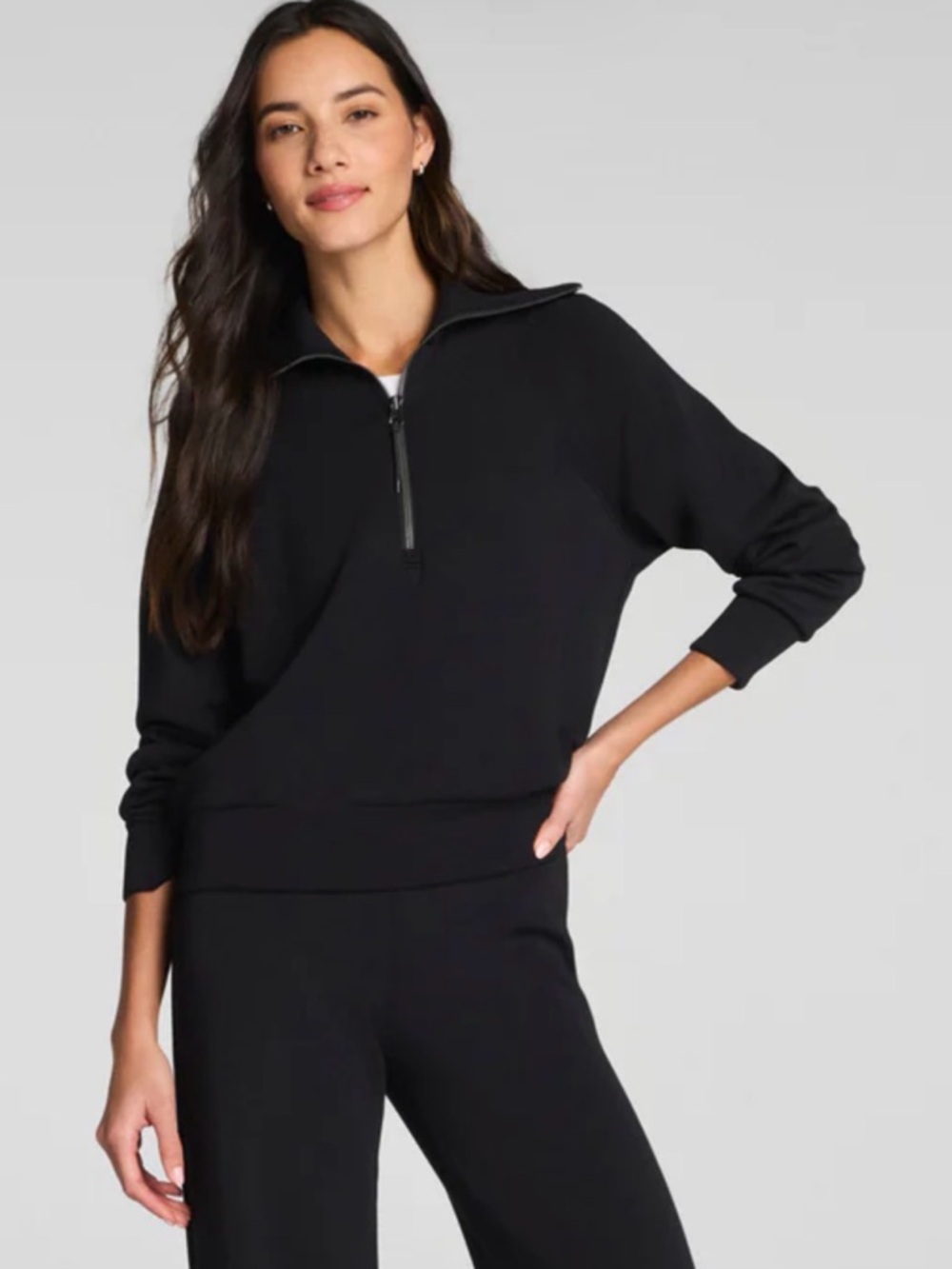 SPANX AIR ESSENTIALS Half-Zip Pullover Sweatshirt - Black